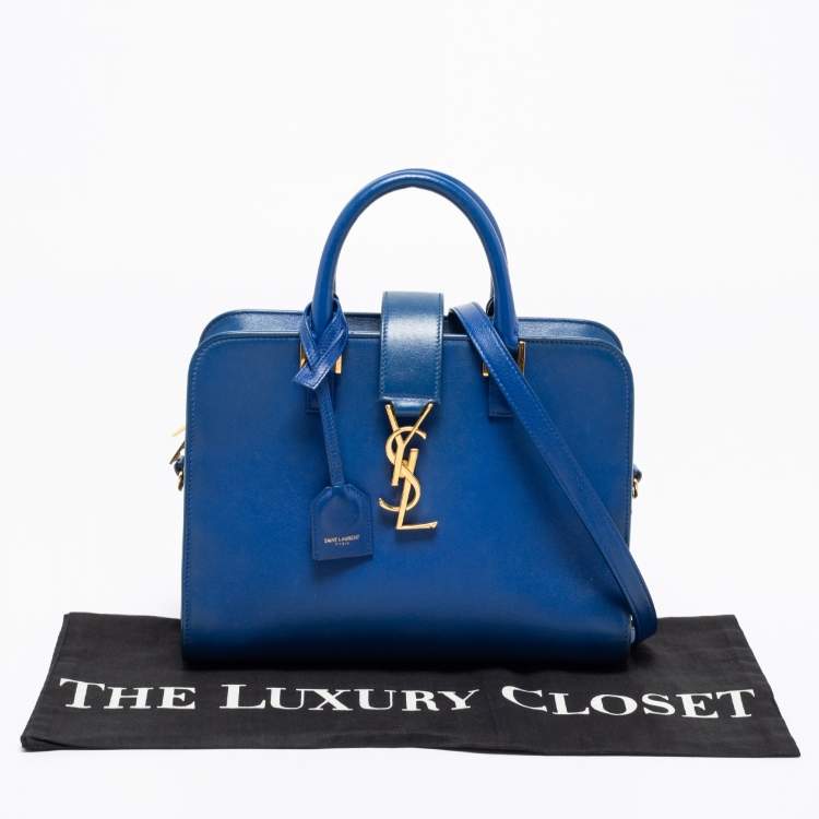 Pre Owned Saint Laurent Blue Leather Monogram Satchel