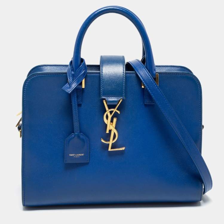 Pre Owned Saint Laurent Blue Leather Monogram Satchel