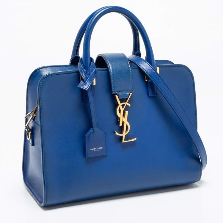 Pre Owned Saint Laurent Blue Leather Monogram Satchel