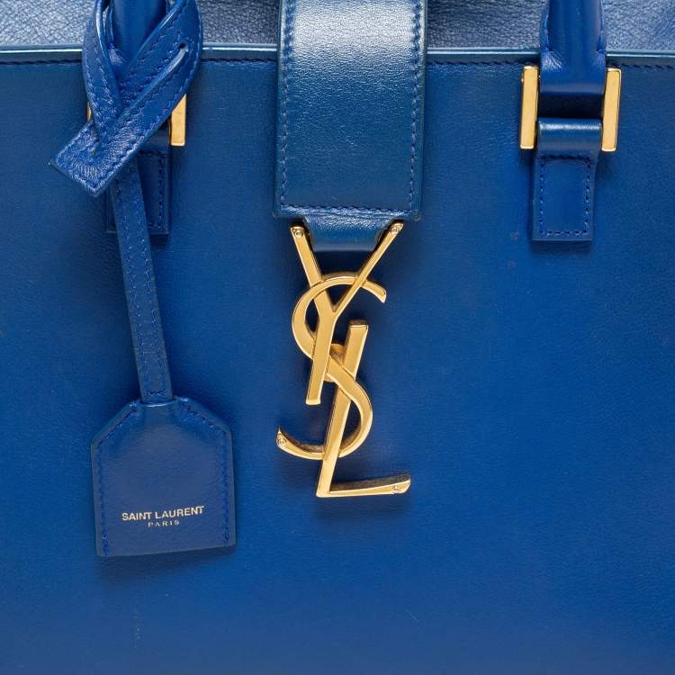Pre Owned Saint Laurent Blue Leather Monogram Satchel