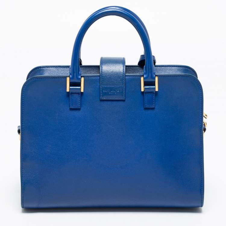 Pre Owned Saint Laurent Blue Leather Monogram Satchel