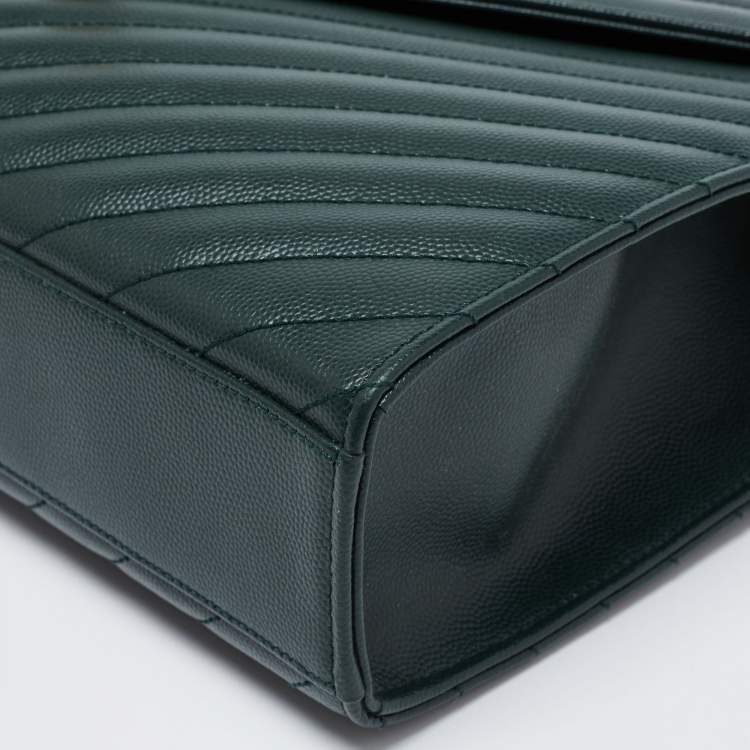Pre Owned Saint Laurent Green Matelassé  Leather Monogram Envelope Shoulder Bag