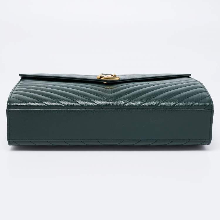 Pre Owned Saint Laurent Green Matelassé  Leather Monogram Envelope Shoulder Bag