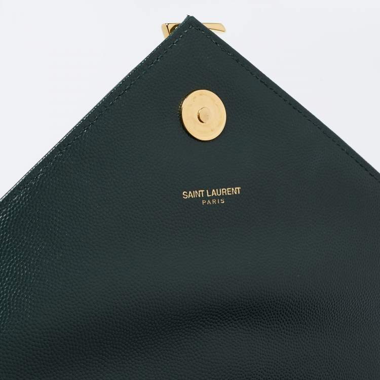 Pre Owned Saint Laurent Green Matelassé  Leather Monogram Envelope Shoulder Bag