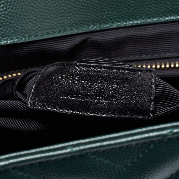 Pre Owned Saint Laurent Green Matelassé  Leather Monogram Envelope Shoulder Bag