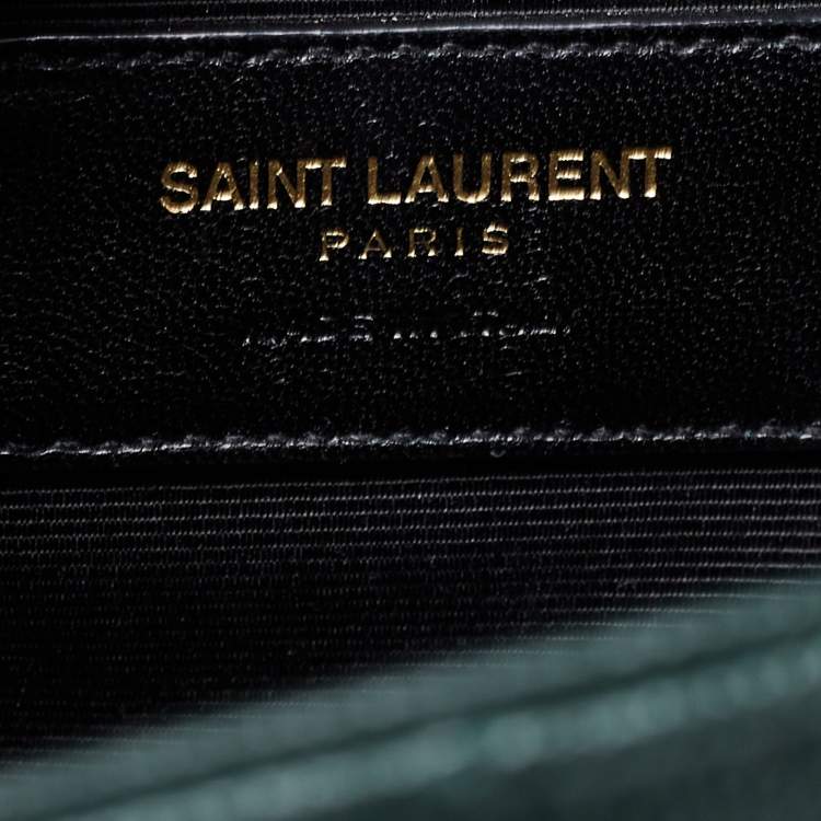 Pre Owned Saint Laurent Green Matelassé  Leather Monogram Envelope Shoulder Bag