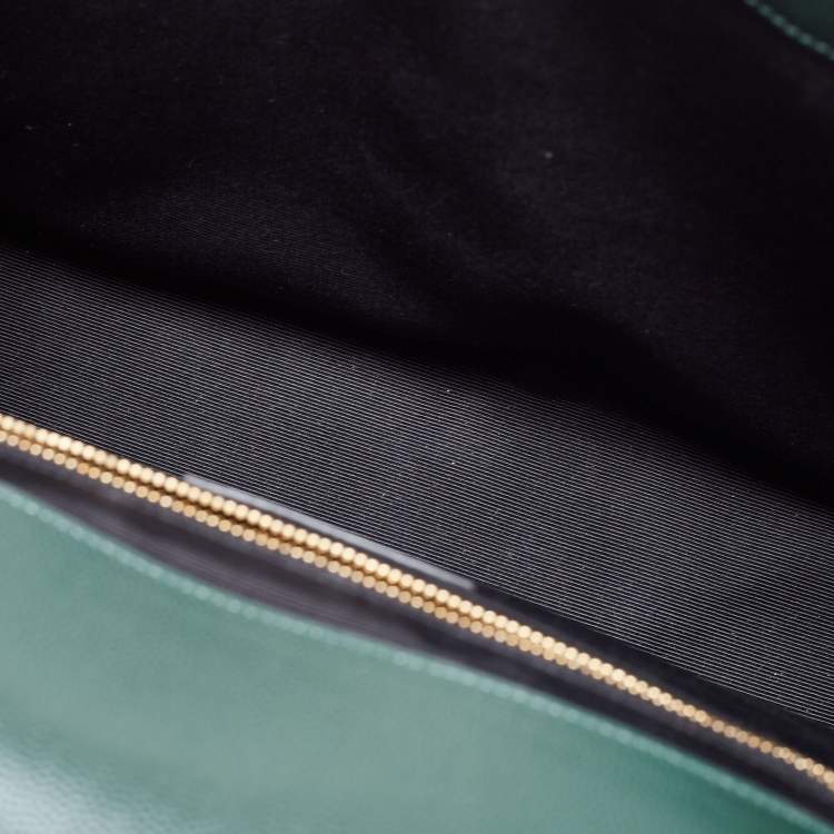 Pre Owned Saint Laurent Green Matelassé  Leather Monogram Envelope Shoulder Bag