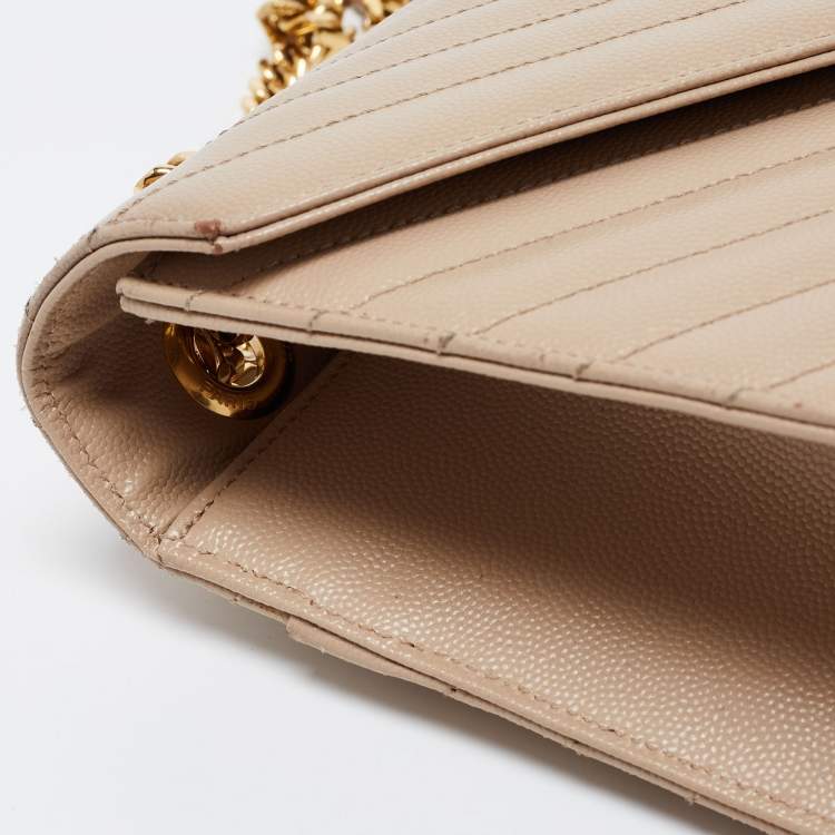 Pre Owned Saint Laurent Beige Leather Monogram Envelope Shoulder Bag