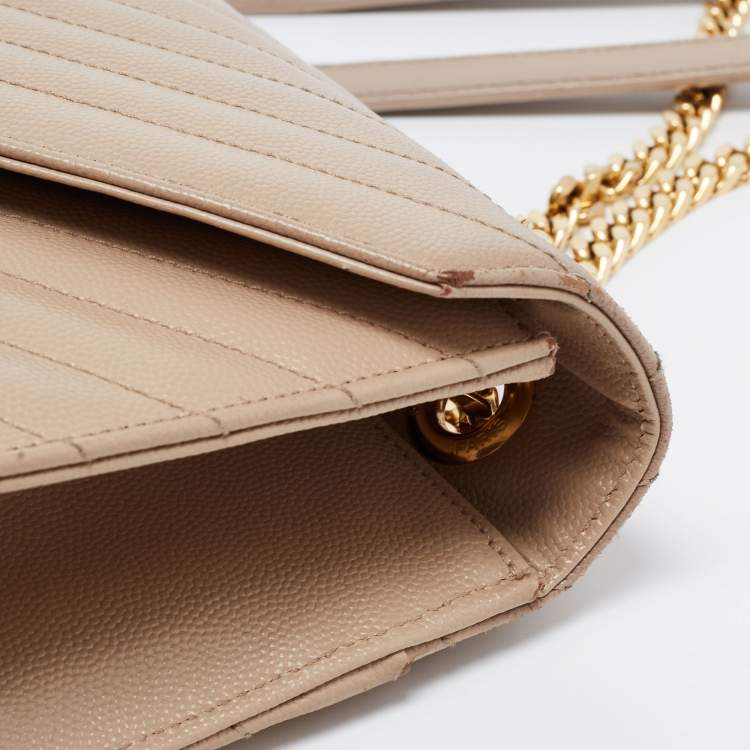 Pre Owned Saint Laurent Beige Leather Monogram Envelope Shoulder Bag