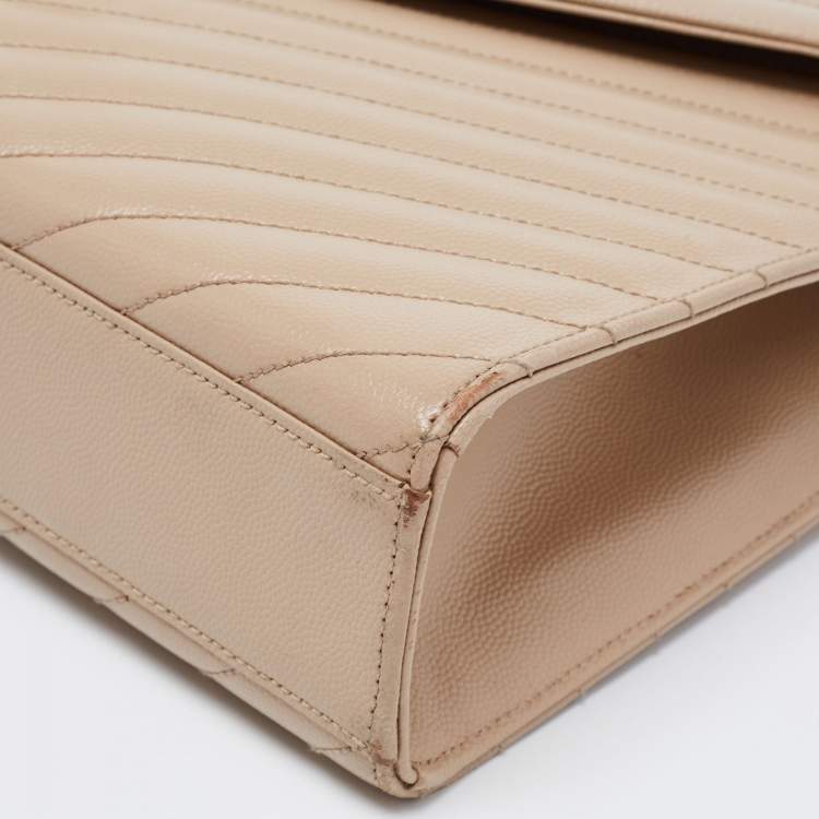 Pre Owned Saint Laurent Beige Leather Monogram Envelope Shoulder Bag