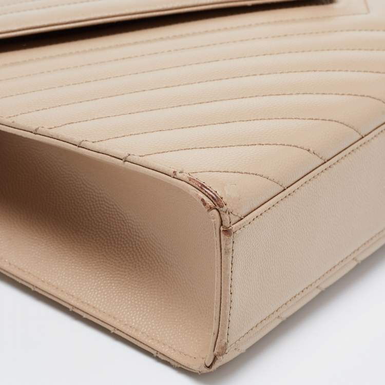 Pre Owned Saint Laurent Beige Leather Monogram Envelope Shoulder Bag