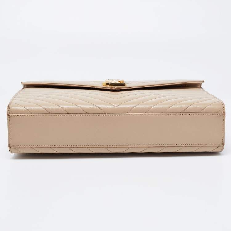 Pre Owned Saint Laurent Beige Leather Monogram Envelope Shoulder Bag