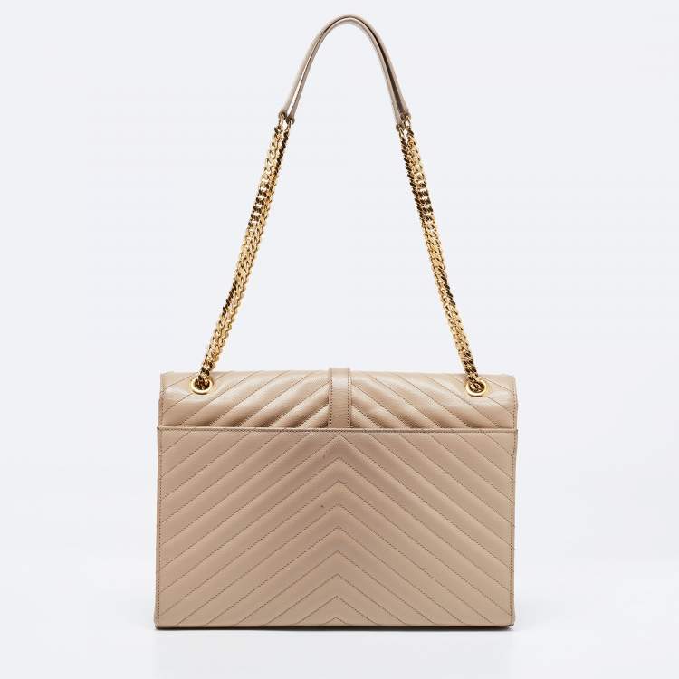Pre Owned Saint Laurent Beige Leather Monogram Envelope Shoulder Bag