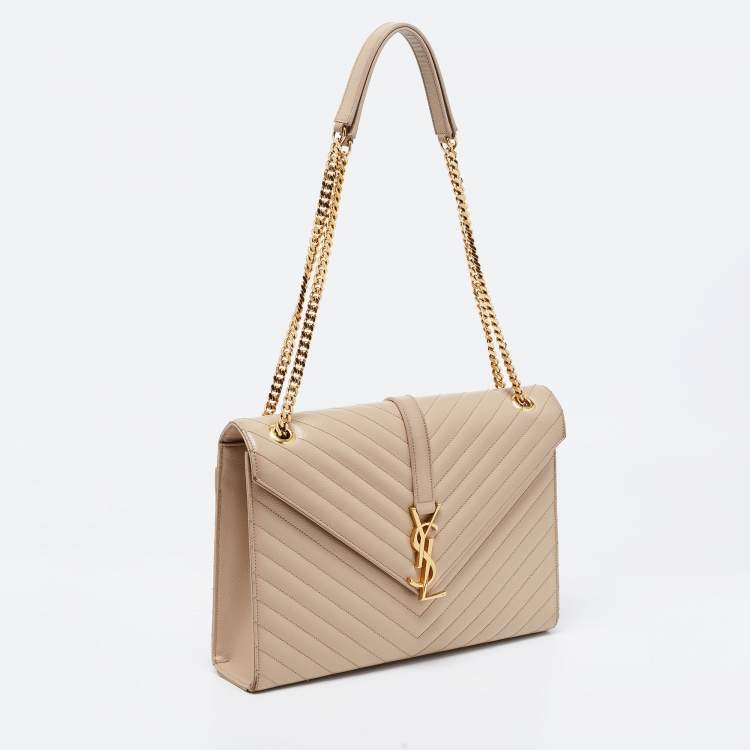 Pre Owned Saint Laurent Beige Leather Monogram Envelope Shoulder Bag