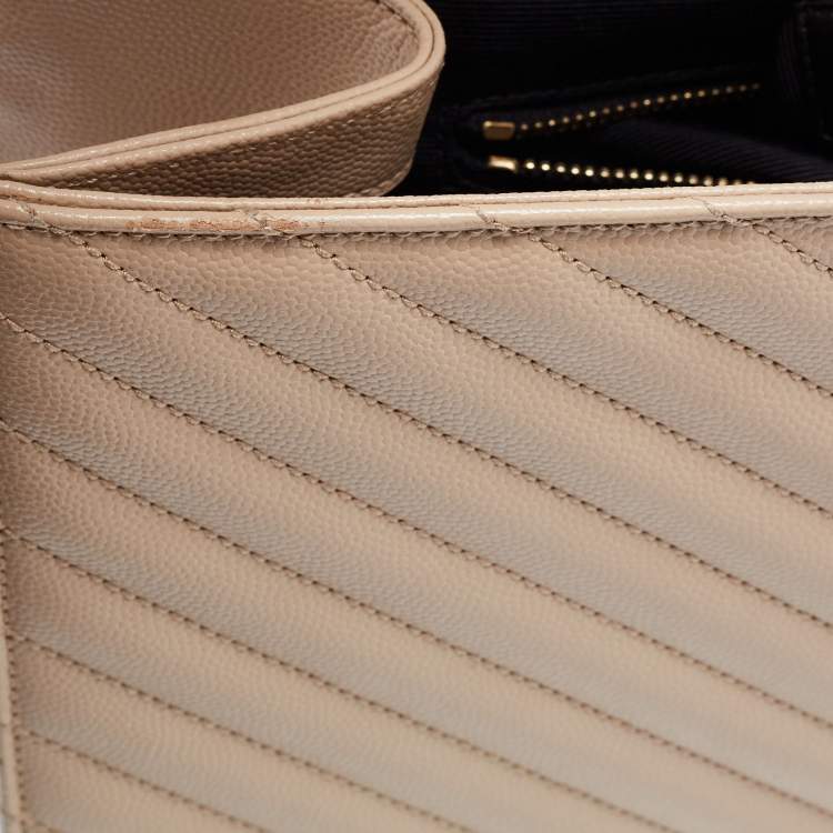Pre Owned Saint Laurent Beige Leather Monogram Envelope Shoulder Bag