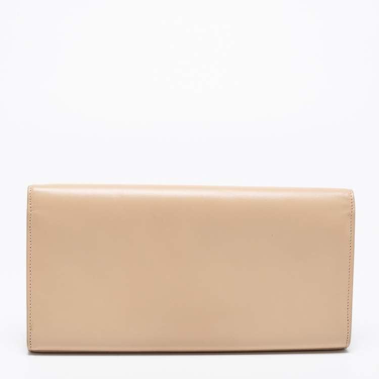 Pre Owned Saint Laurent Beige Leather Monogram Kate Clutch