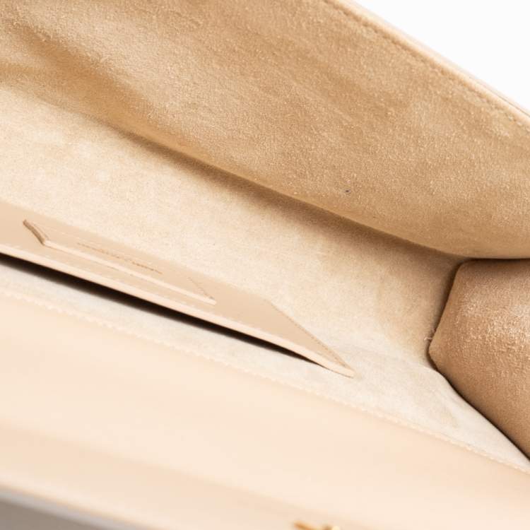 Pre Owned Saint Laurent Beige Leather Monogram Kate Clutch