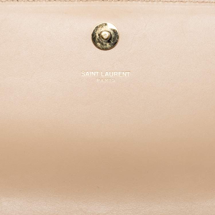 Pre Owned Saint Laurent Beige Leather Monogram Kate Clutch