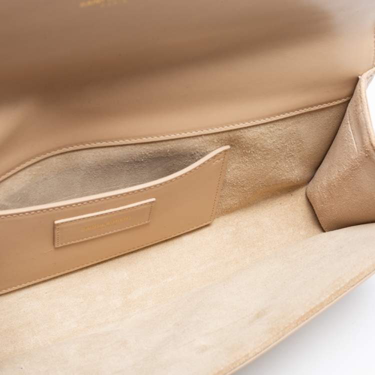 Pre Owned Saint Laurent Beige Leather Monogram Kate Clutch