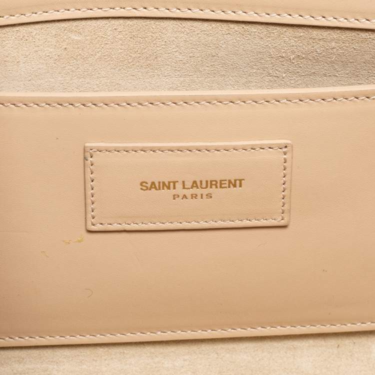 Pre Owned Saint Laurent Beige Leather Monogram Kate Clutch