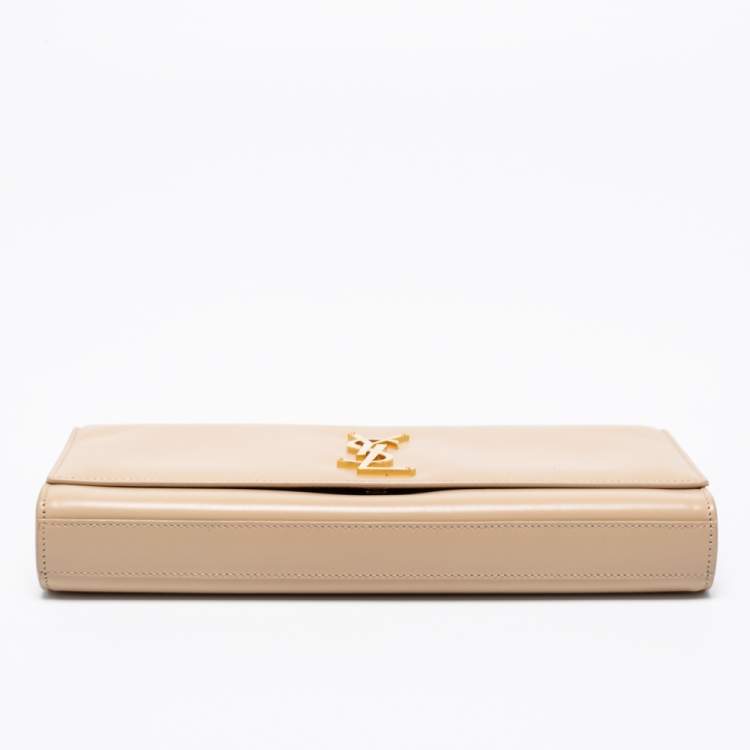 Pre Owned Saint Laurent Beige Leather Monogram Kate Clutch