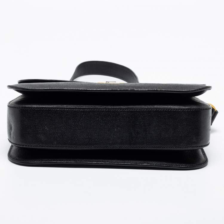 Pre Owned Saint Laurent Black Leather Chyc Flap Bag