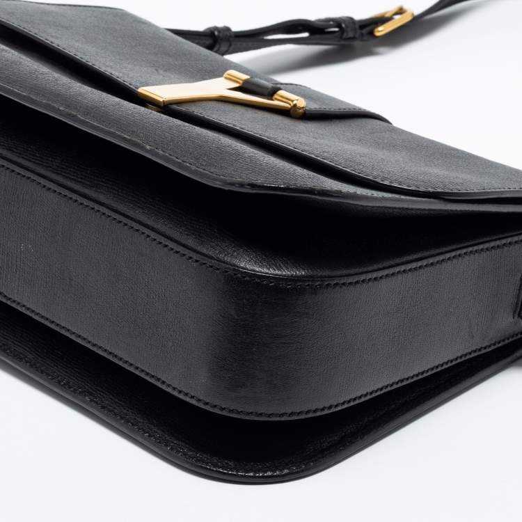 Pre Owned Saint Laurent Black Leather Chyc Flap Bag