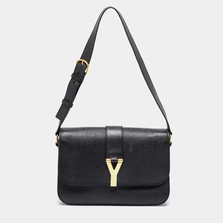 Pre Owned Saint Laurent Black Leather Chyc Flap Bag