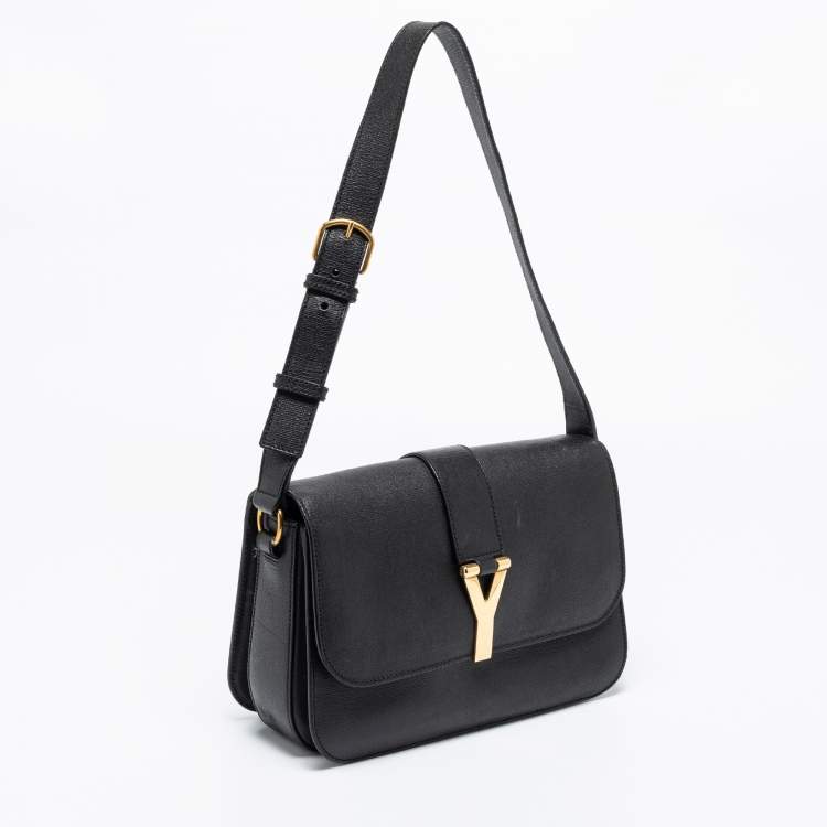 Pre Owned Saint Laurent Black Leather Chyc Flap Bag