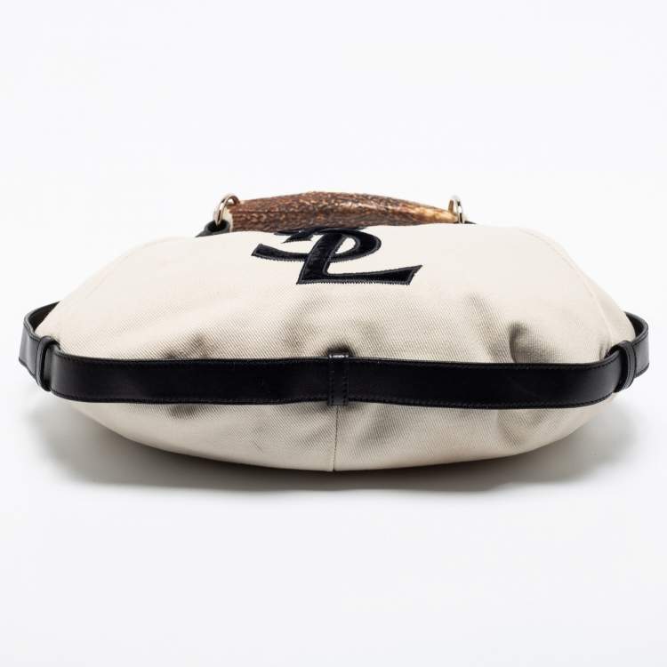 Pre Owned Yves Saint Laurent Cream/Black Canvas And Leather Vincennes Mombasa Hobo