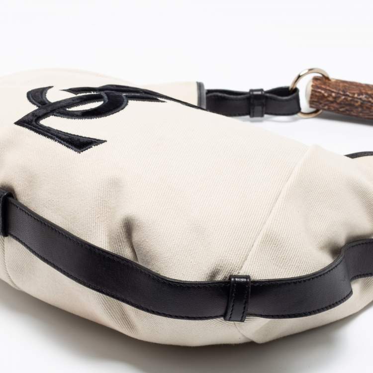 Pre Owned Yves Saint Laurent Cream/Black Canvas And Leather Vincennes Mombasa Hobo