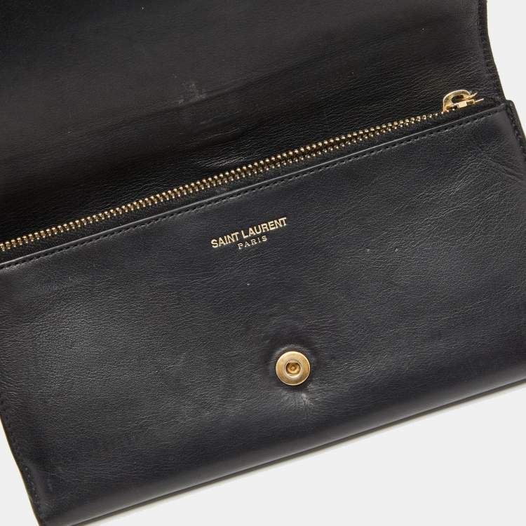 Pre Owned Saint Laurent Black Leather Ligne Y Clutch