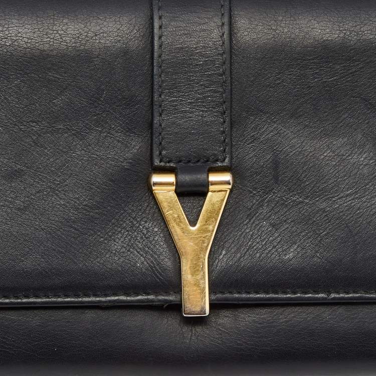 Pre Owned Saint Laurent Black Leather Ligne Y Clutch