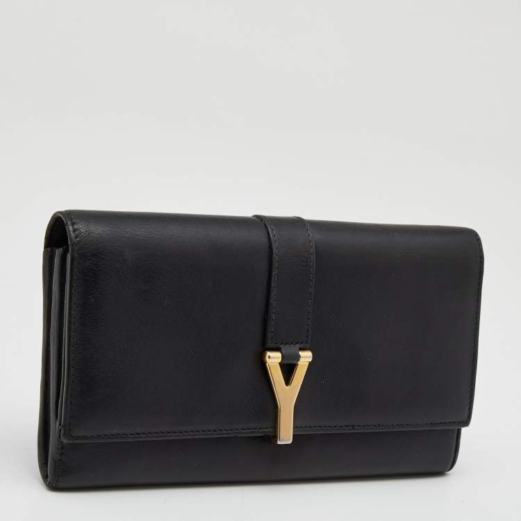 Pre Owned Saint Laurent Black Leather Ligne Y Clutch