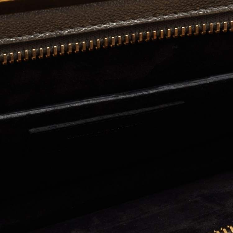 Pre Owned Saint Laurent Metallic Grey Leather Lutetia Clutch