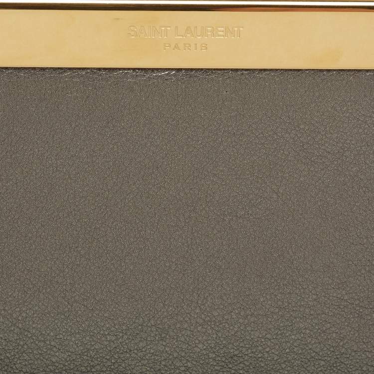 Pre Owned Saint Laurent Metallic Grey Leather Lutetia Clutch