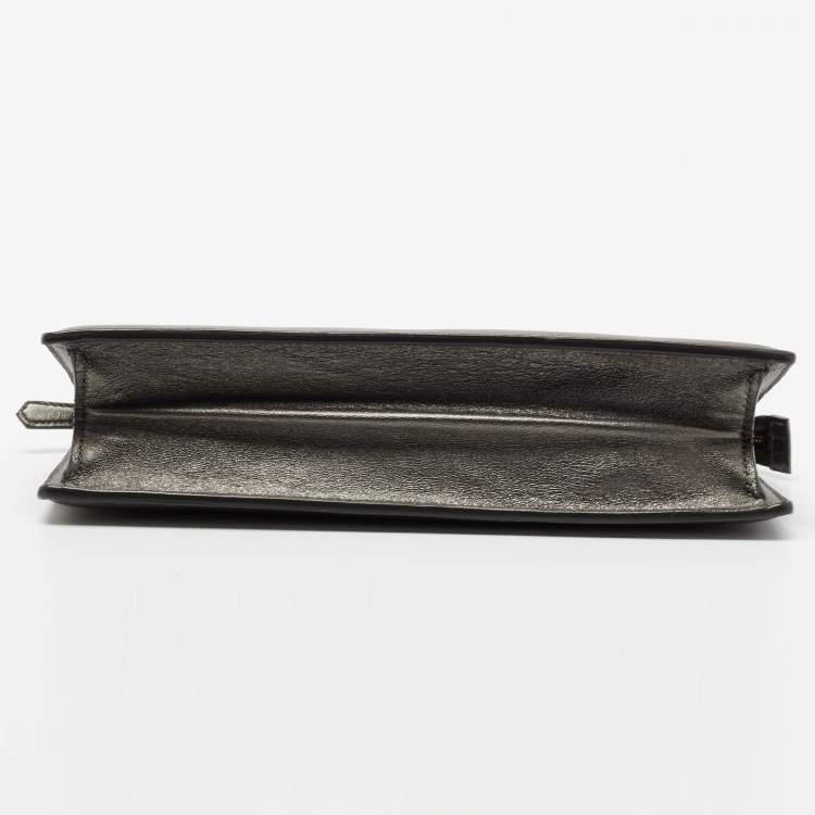 Pre Owned Saint Laurent Metallic Grey Leather Lutetia Clutch
