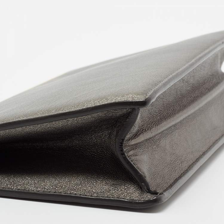 Pre Owned Saint Laurent Metallic Grey Leather Lutetia Clutch