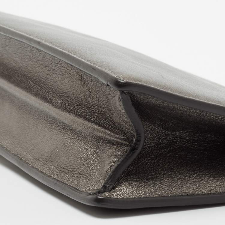 Pre Owned Saint Laurent Metallic Grey Leather Lutetia Clutch