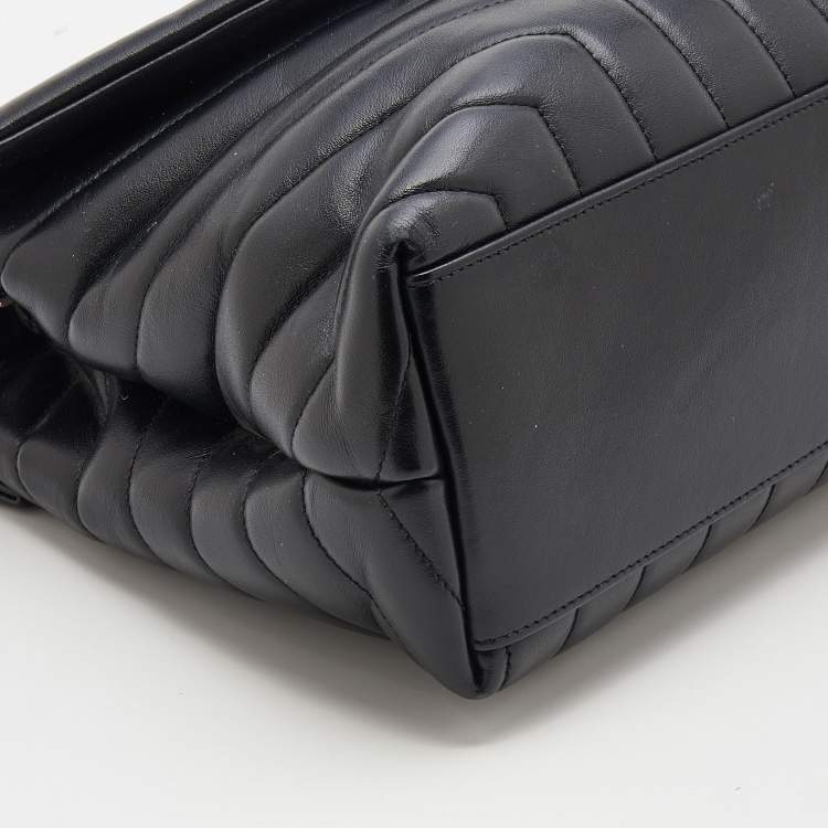 Pre Owned Saint Laurent Black Matelasse Leather Medium Lou Lou Flap Shoulder Bag