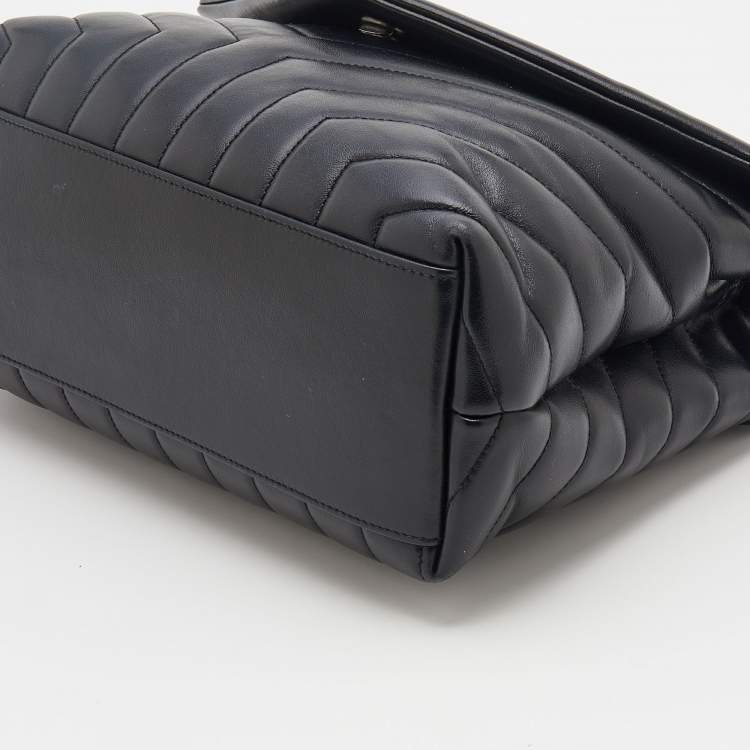 Pre Owned Saint Laurent Black Matelasse Leather Medium Lou Lou Flap Shoulder Bag