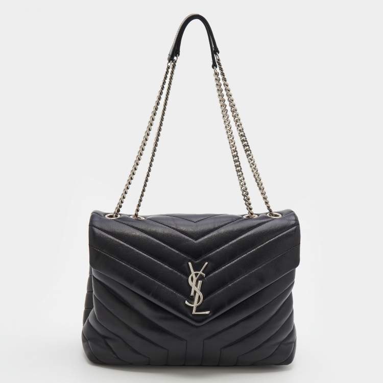 Pre Owned Saint Laurent Black Matelasse Leather Medium Lou Lou Flap Shoulder Bag