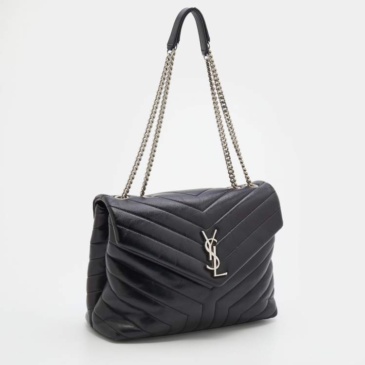 Pre Owned Saint Laurent Black Matelasse Leather Medium Lou Lou Flap Shoulder Bag