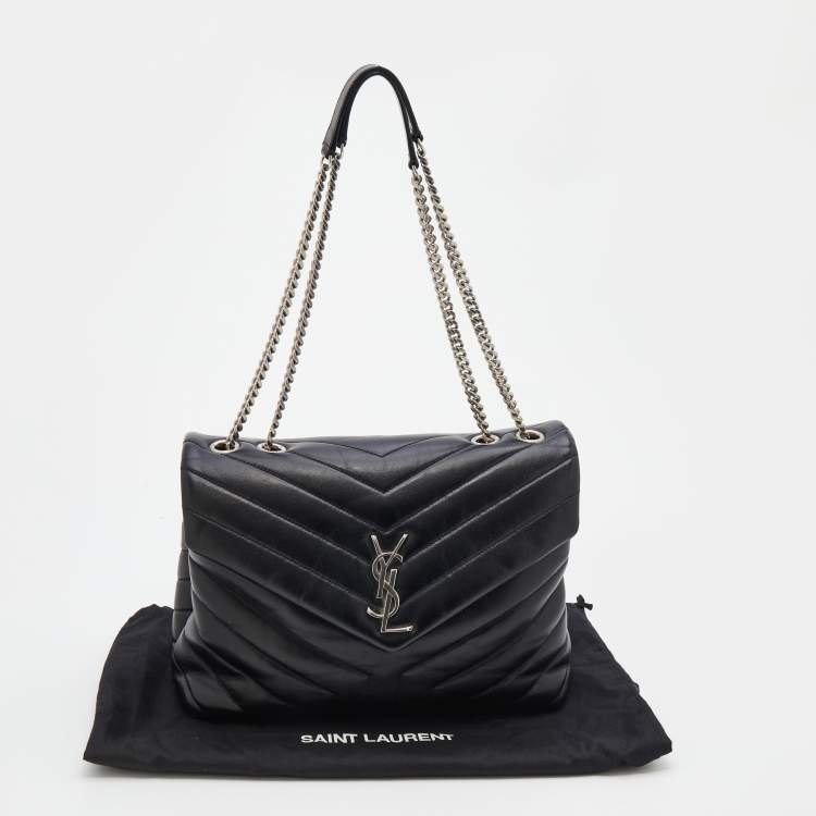 Pre Owned Saint Laurent Black Matelasse Leather Medium Lou Lou Flap Shoulder Bag