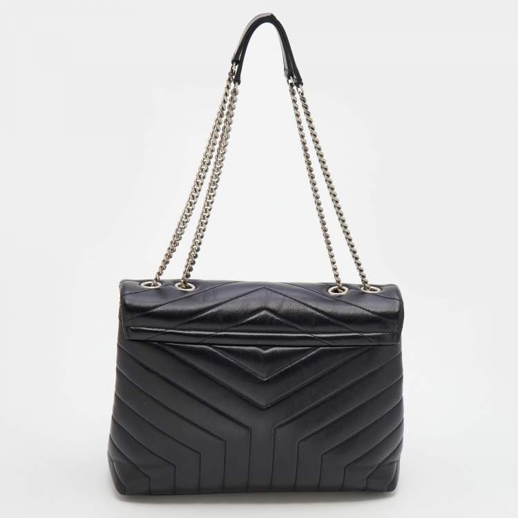 Pre Owned Saint Laurent Black Matelasse Leather Medium Lou Lou Flap Shoulder Bag