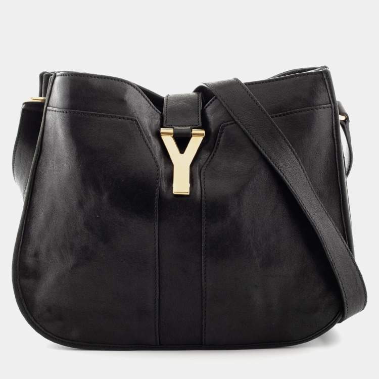 Pre Owned Yves Saint Laurent Black Leather Y-Ligne Shoulder Bag