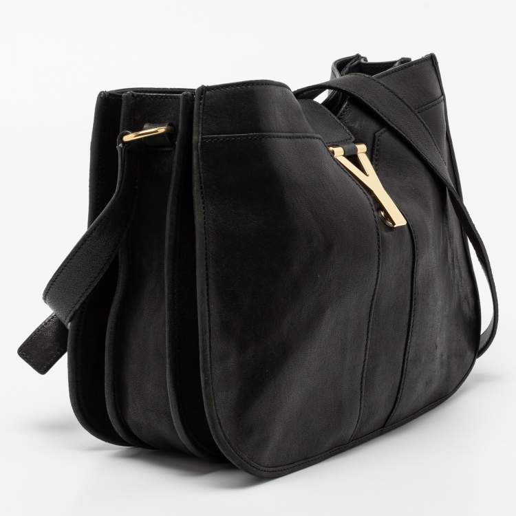 Pre Owned Yves Saint Laurent Black Leather Y-Ligne Shoulder Bag