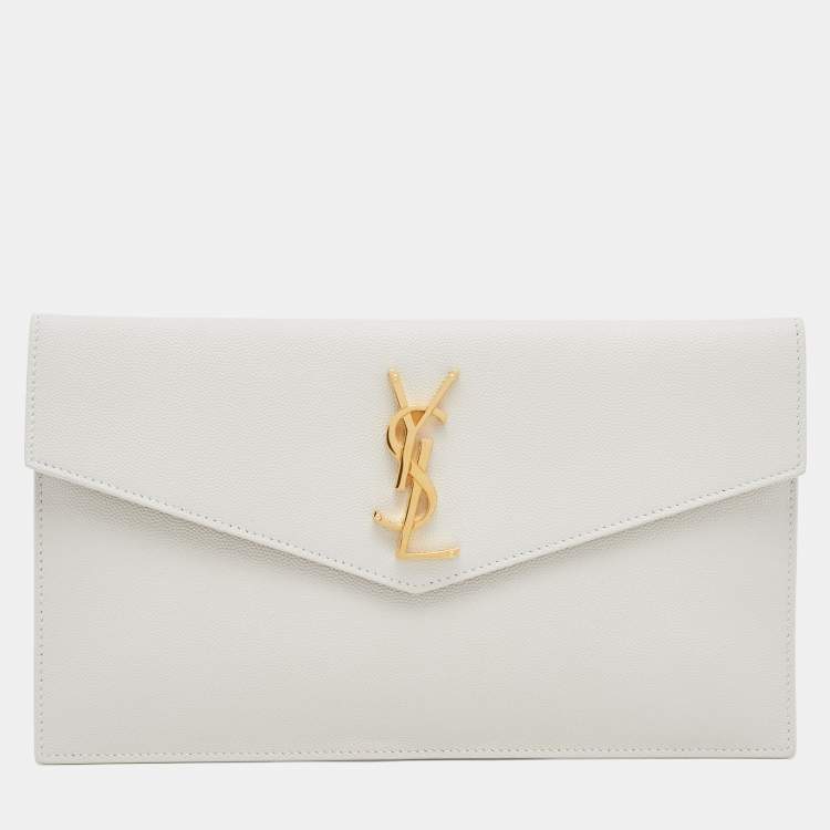 Saint Laurent Beige Leather Medium Uptown Clutch Saint Laurent