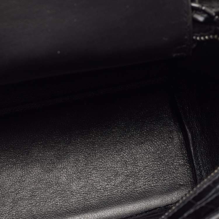 Pre Owned Saint Laurent Black Croc Embossed Leather Toy Cabas Crossbody Bag