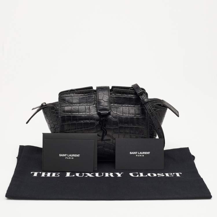 Pre Owned Saint Laurent Black Croc Embossed Leather Toy Cabas Crossbody Bag